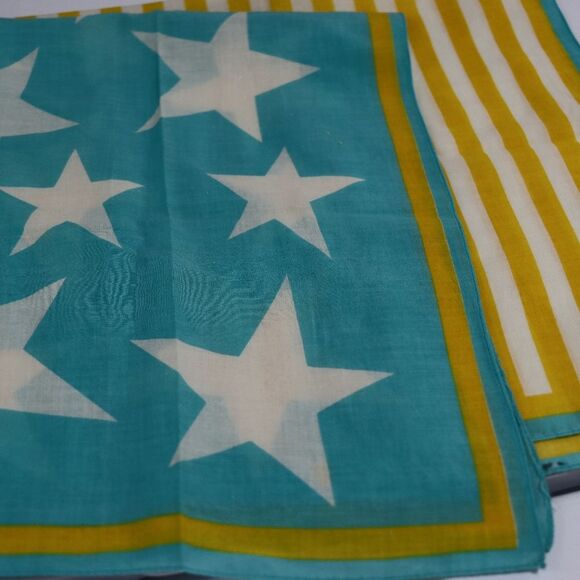Vana Vintage Stars & Stripes Square Scarf | Blue & Yellow Patriotic Summer - Picture 2 of 4